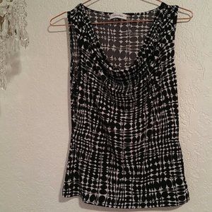 Calvin Klein Black White Cowl Neck No Sleeves Pullover Blouse SZ SP